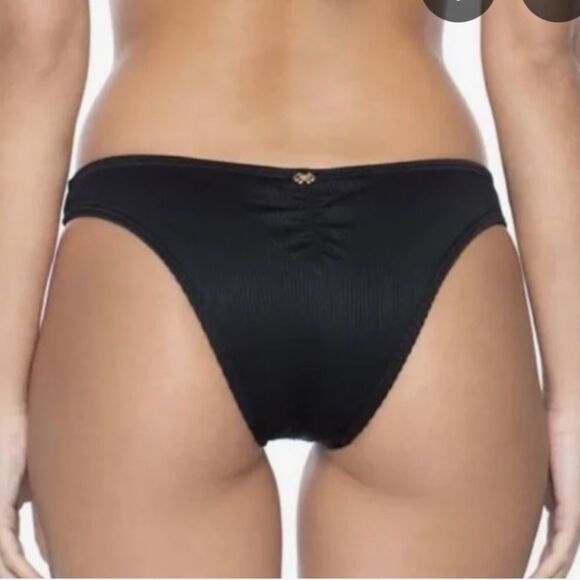 Nwt PilyQ Anthropologie black Pearl ribbed basic cheeky Teeny bikini bottom - Picture 2 of 5